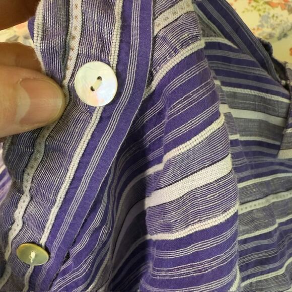 Chicos Womens Silk Linen Button Up Stripped Top XL Mature Office Career Business - Picture 9 of 11